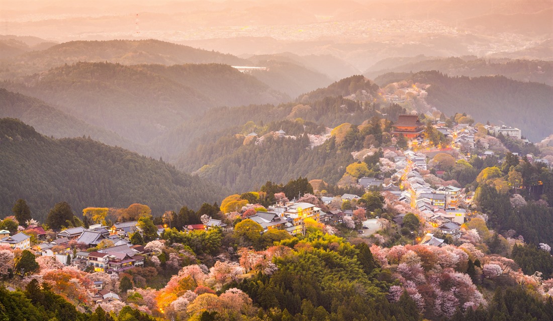 View of Yoshinoyama in the Nara region during spring