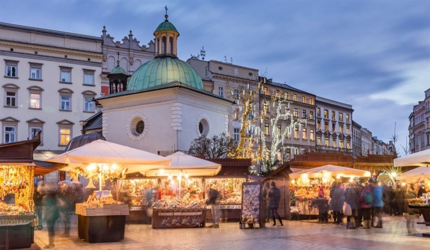Main Market Square and Christmas fairs in Krakow