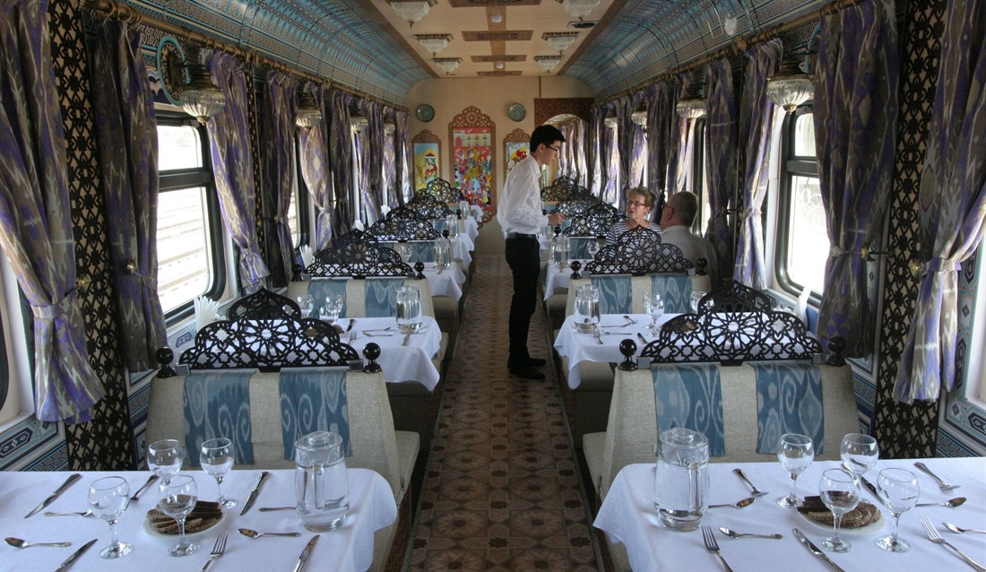 The restaurant car aboard the Orient Silk Road Express