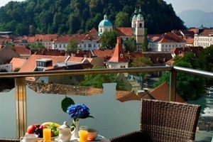 View from balcony at City Hotel in Ljubljana