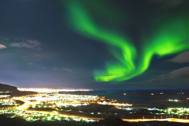 Northern lights over Reykjavik - Iceland