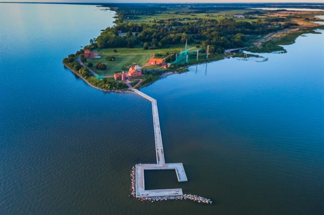 Aerial view of Vente Cape in Lithuania, bird ringing station