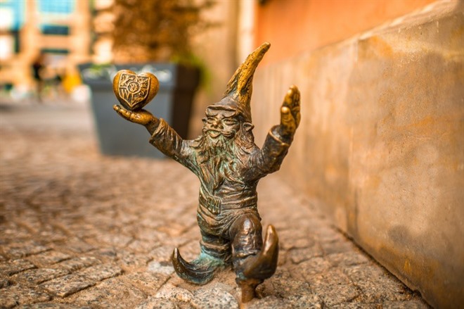 Small dwarf statue found all over Wroclaw