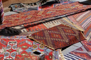 Traditional carpets in the street market in Tbilisi Old town