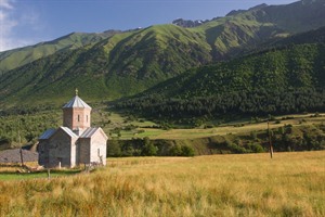 Georgian church at the Caucasus mountains