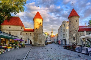 The towers of Viru Gate at the entrance to the old town of Tallinn