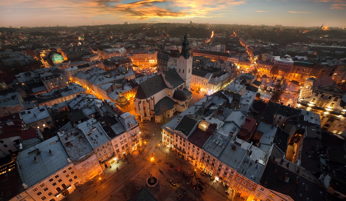 Panorama over Lviv at night