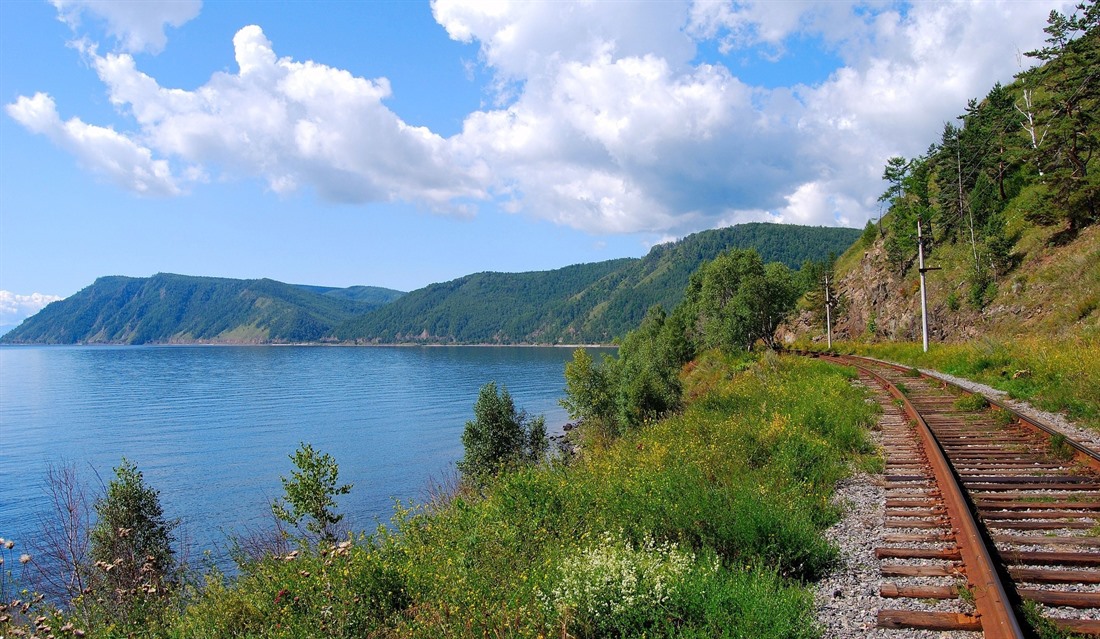 Trans-Siberian Railway on the shores of Lake Baikal