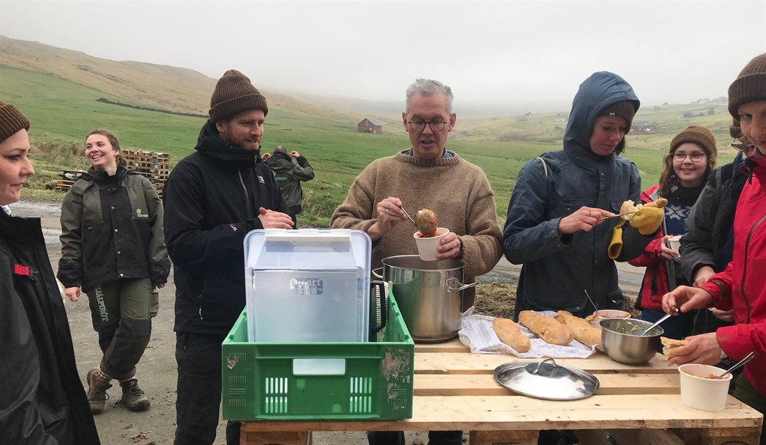 Óli serves up delicious soup on our second day of work during the Maintenance Project