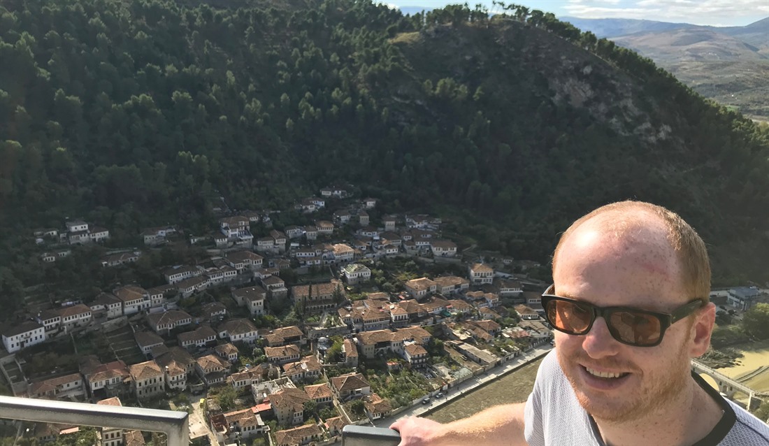 Fergus admiring the mountains in Albania