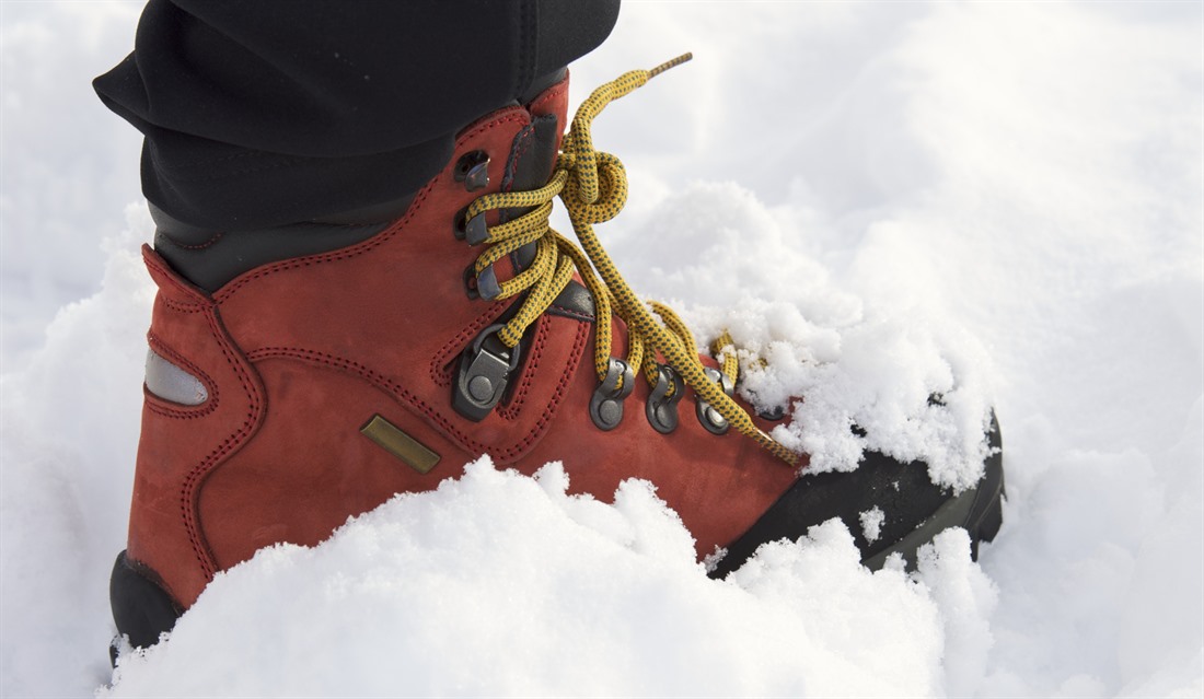 Hiking boots in the snow