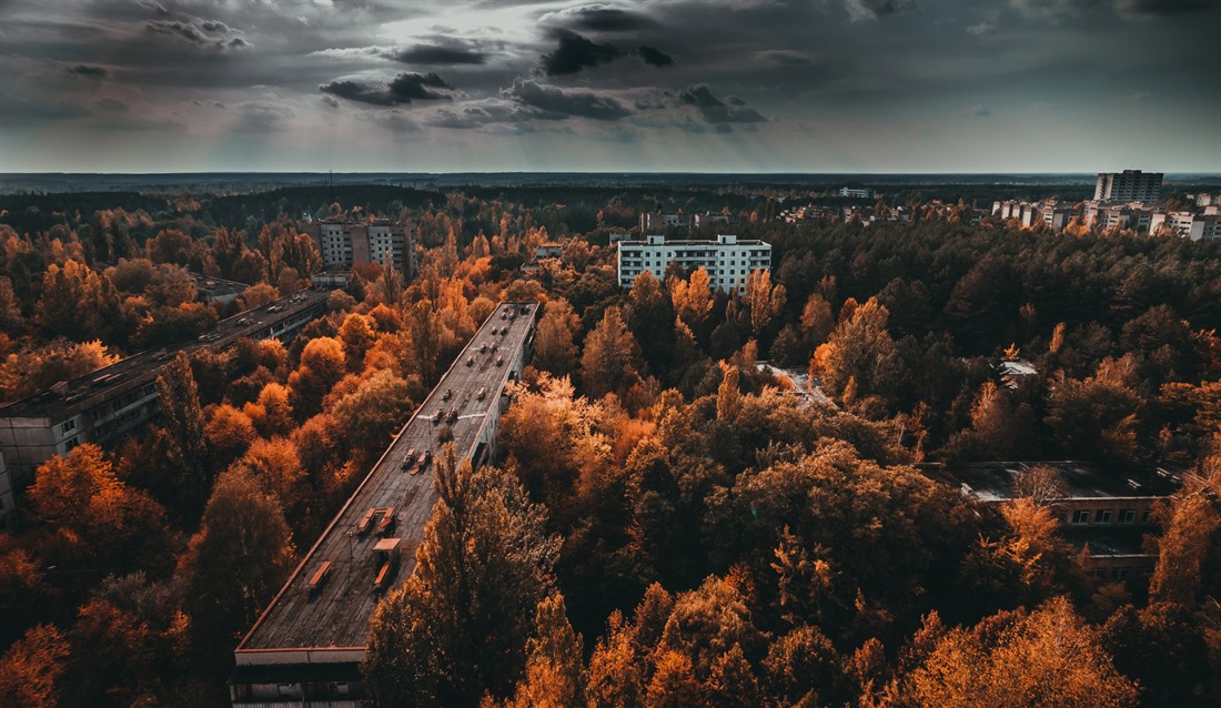 Autumn - ruins of abandoned Pripyat city