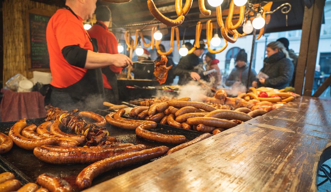 Grilled sausages at Krakow Christmas Market