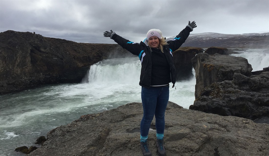 Ella at Godafoss waterfall