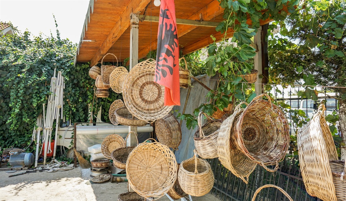 Handmade baskets in street stall - Tirana