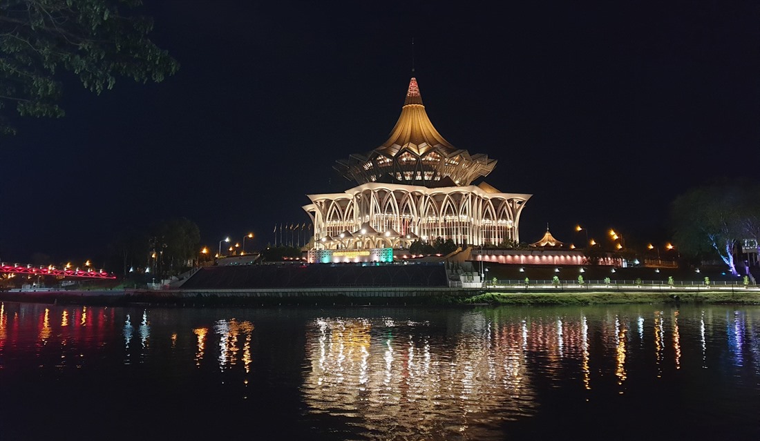 Kuching City Waterfront sparkling at night
