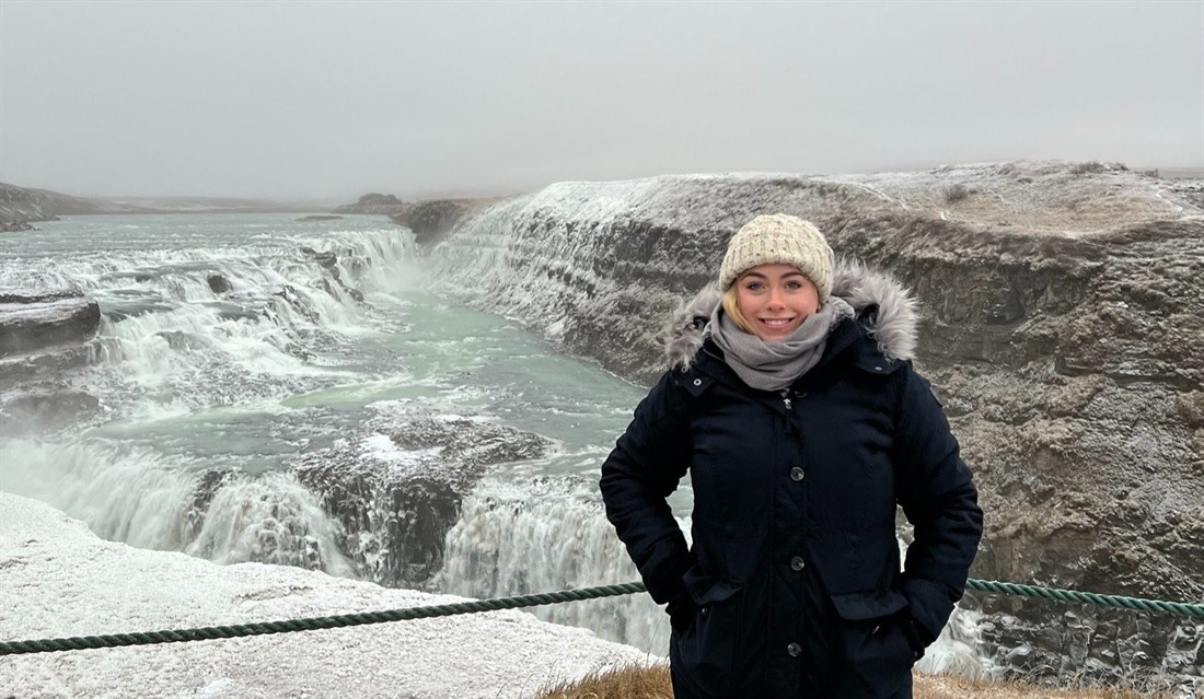 Amy in front of the Gullfoss Waterfall