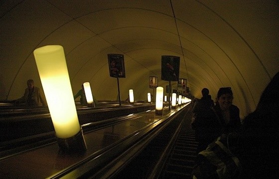 The endless escalator down into St Petersburg Metro