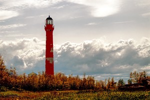 Red lighthouse on the Baltic Sea