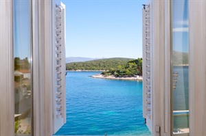 View from sea-view window at Hotel Korsal, Korcula town
