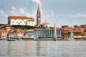 View across water to Hotel Piran