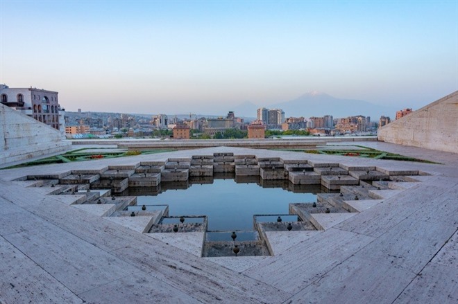 Sunset view of Yerevan cascade in Armenia