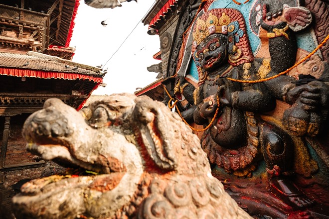 Ancient statues at Durbar Square in Kathmandu, Nepal
