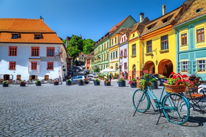 Colourful old buildings in Sighisoara, Transylvania