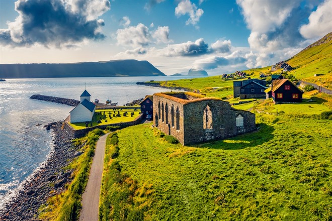 Kirkjubour historic village in the Faroe Islands 