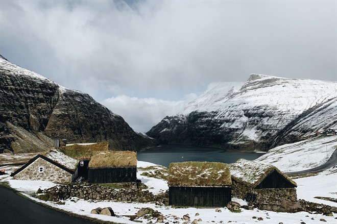 Turf-roofed buildings of Tinganes