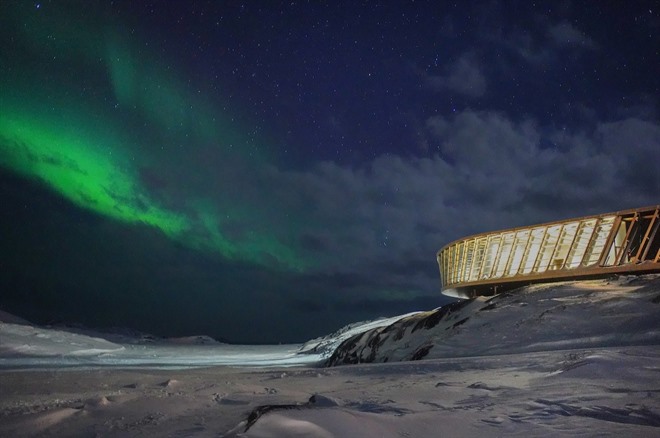 Northern Lights over the new Icefjord Centre - Photo Credit@Real Dania - Visit Greenland