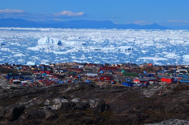View of icebergs in Ilulissat bay