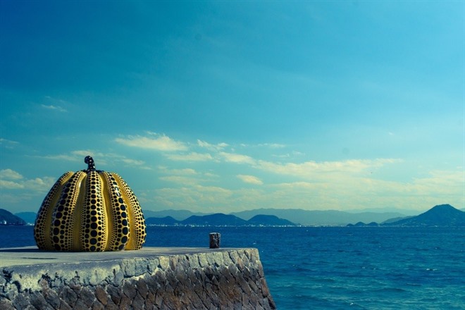 Pumpkin sculpture in Naoshima