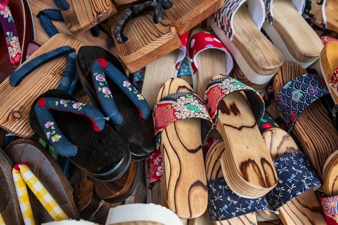 Geta wooden sandals at Mamedamachi shopping street, Hita town