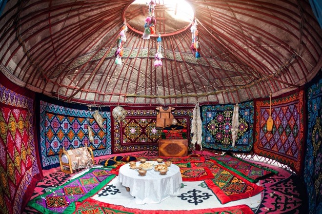 Lunch inside a yurt
