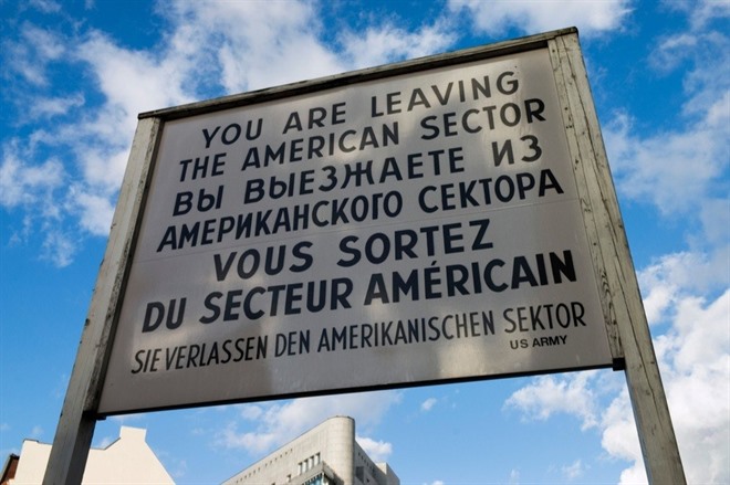 Cold War sign at Check Point Charlie, Berlin