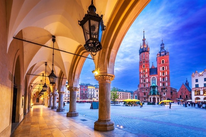 Twilight sunset with Ryenek Square, Krakow
