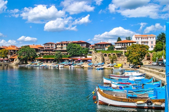 Boats mooring on sea in Nessebar, Bulgaria