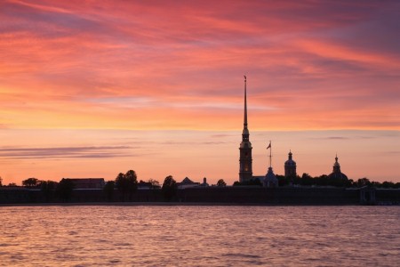 View of Peter and Paul across the Neva at dusk