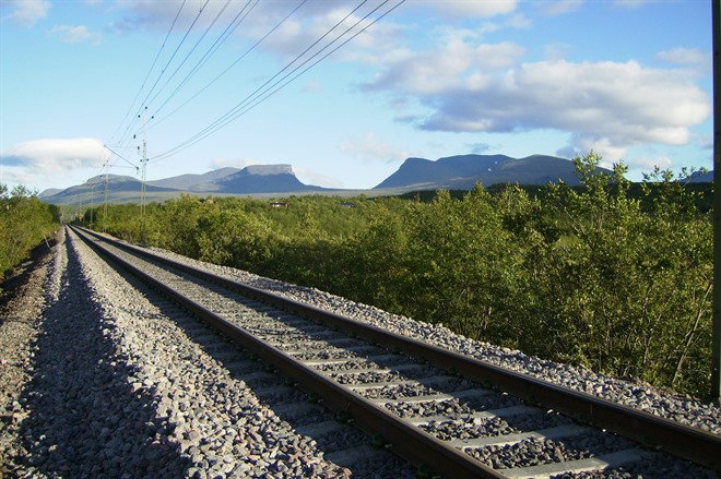 Railway line with Lapporten valley