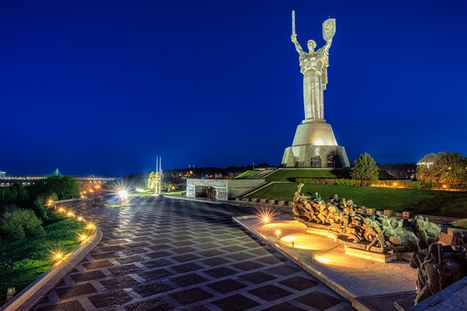 The Motherland Monument at night, Kyiv