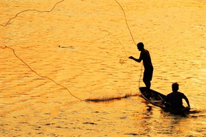 Ngapali Beach fishermen at sunset