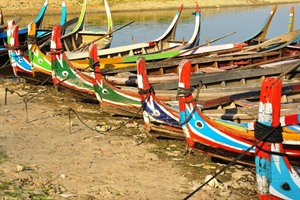 Fishing boats near U Bein Bridge