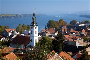 View on the St. Nicholas Church, the Danube & Belgrade