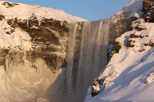 Skógafoss waterfall in winter
