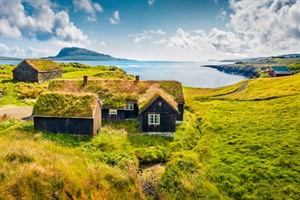 Iconic turf roofed houses in The Faroe Islands