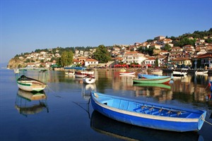 Fishing boats on Ohrid Lake, North Macedonia
