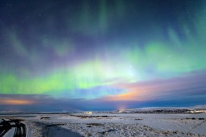 Northern lights over lake Mývatn - Iceland