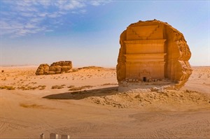 Desert scape with tomb