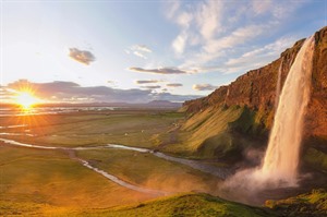 Seljalandsfoss and Midnight sun, Iceland